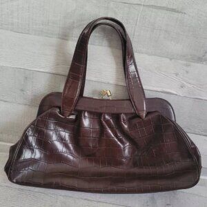 Banana Republic Brown Leather Crocodile Embossed Top Handle Purse